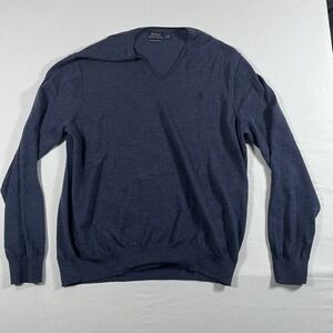 Polo Ralph Lauren Blue Tight-Knit V-Neck Long Sleeve Pullover Sweater XXL